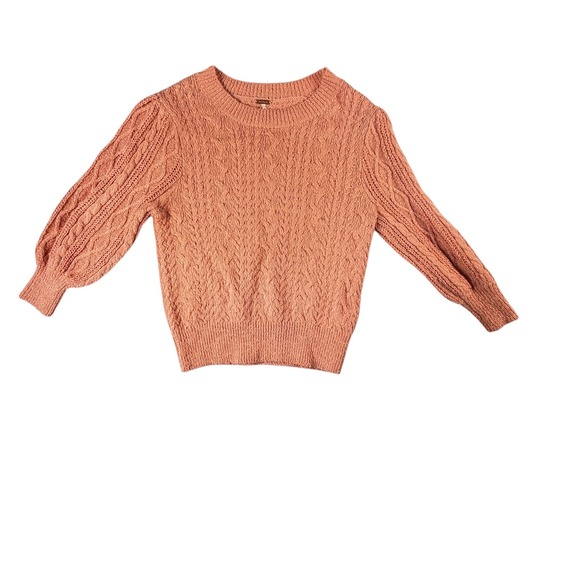 Free People Sweaters - Free People Cable Knit Sweater Womens S Orange Excellent Puff Sleeve Pullover‎